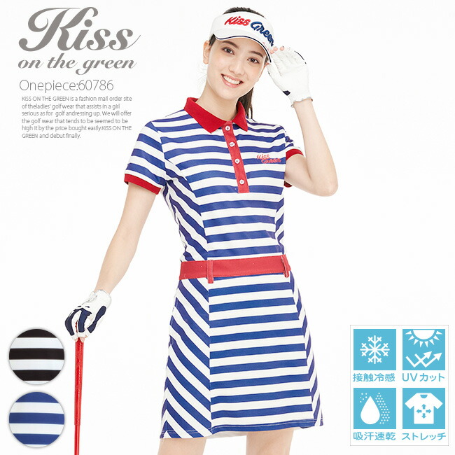 ゴルフ 衣装 半袖 下宿人 把手 ワンピ ボーダー柄半袖鹿の子ワンピース 胴回りシェイプ ワンピース 吸水速主上 着心地 鹿の子 ゴルフ御衣 レディースゴルフウェア ゴルフお召し Vnmsport Com