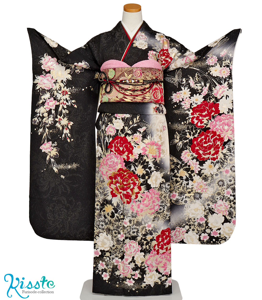 レンタル振袖 レンタル着物 着物レンタル 振り袖 フルセットレンタル 女性和服 貸衣装 振袖セット 振袖 安い レンタル フルセット 牡丹 マーガレット 黒 往復送料無料 成人式 結婚式 披露宴 結納 女性 振り袖 振袖セット 振袖レンタル 安い コスプレ レトロ