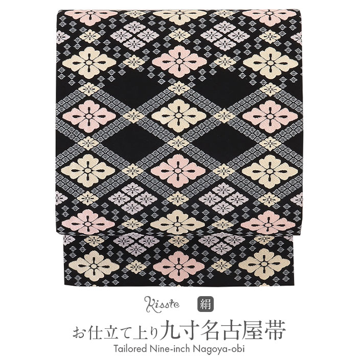楽天市場】名古屋帯 黒 九寸 帯 花菱 織善織物 正絹 お仕立て上がり 六