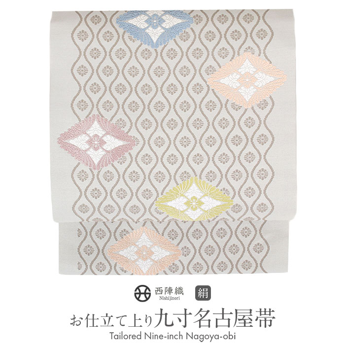 楽天市場】名古屋帯 未使用 グレー 灰 リーフ 小花 西陣織 佐々木染織