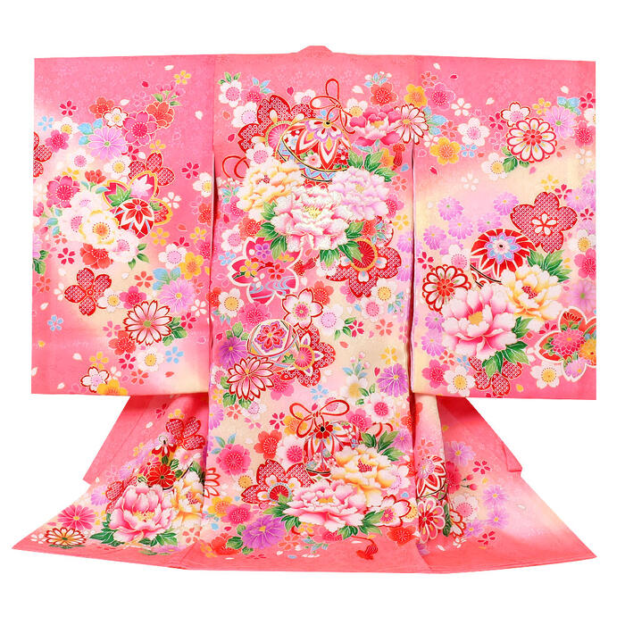 お宮参り 着物 女の子 絹100% 正絹初着 掛け着 産着 ピンク まり 牡丹 桜 鞠 毬 友禅 刺繍 金彩 新品 販売 購入 きもの 祝い着 のしめ 初着 祝着 一つ身 服装 赤ちゃん ベビー