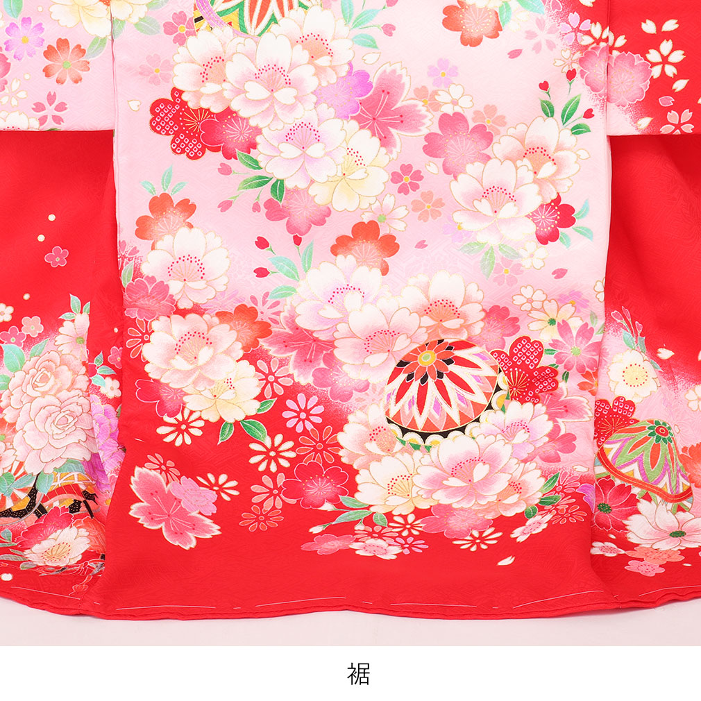 お宮参り 着物 八重桜 産着 鞠 正絹 桜 女の子 赤