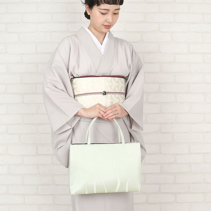 ッグ 尾州織 和装バッグ 横長 トートバッグ 手提げバッグ 和洋兼用 通年用 アイボリー ベージュ グリーン 全3色 ジャガード織
