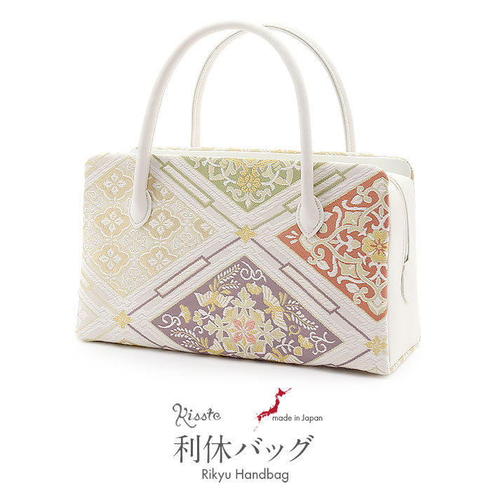 楽天市場】利休バッグ 留袖用 訪問着用 白 水色 金 おしどり あやめ
