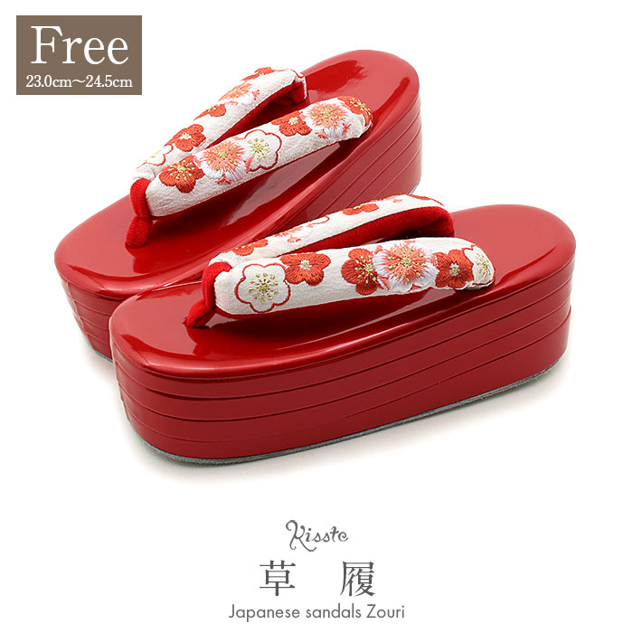 楽天市場】草履 厚底 成人式 振袖 Lサイズ フリーサイズ 赤 椿 刺繍