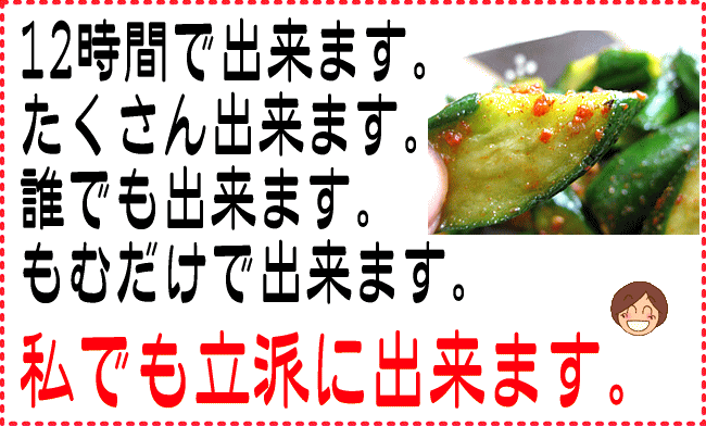 楽天市場 私の胡瓜キムチ 10袋セット 簡単キムチの素 キュウリきむち おいキムチ おつまみ おかず 冷麺 お漬け物 きゅうりキムチ 年中感動 12時間で出来ます たくさん出来ます 誰でも出来ます もむだけで出来ます 乱切り 私でも立派に出来ます メール便対応