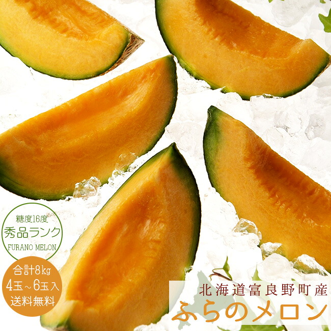 ふらのメロン秀品計8kg 4～6玉 送料無料【北海道富良野メロン】平均糖度16度のめろん JAふらのから秀品の甜瓜をお届けします甘～いフラノメロンは贈答用【御中元】にも最適【北の国からの富良野めろん】送料無料※只今、発送中！｜麺本舗吉粋　支店
