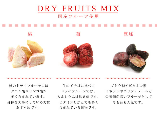 楽天市場 Dreets ドリーツフリーズドライ13g ドライフルーツミックス 国産フルーツ使用 苺 イチゴ 巨峰 キョホウ 桃 モモ 乾燥果実の詰め合わせです いちご きょほう もも どらいふるーつ 麺本舗吉粋 楽天支店