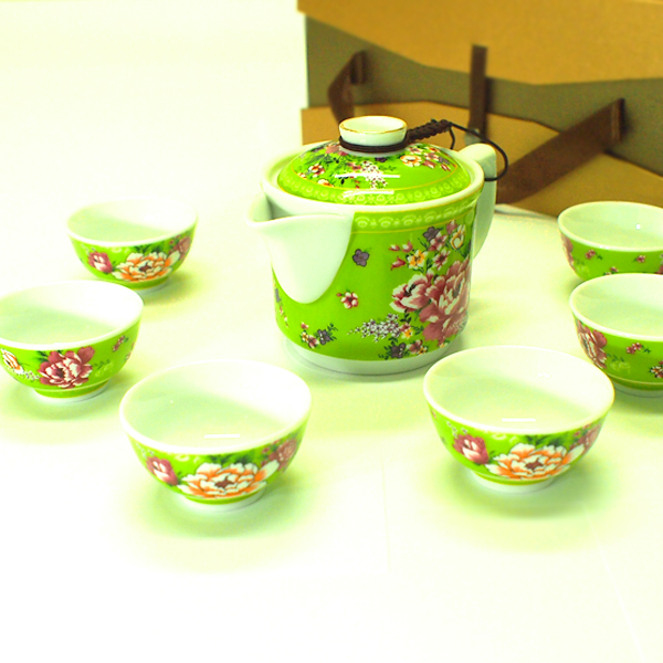 即発送可能 贈りものに最適 人気の花布柄茶器セット 新太源製 緑 花布柄茶器セット 台湾茶器 コーヒー ティー用品