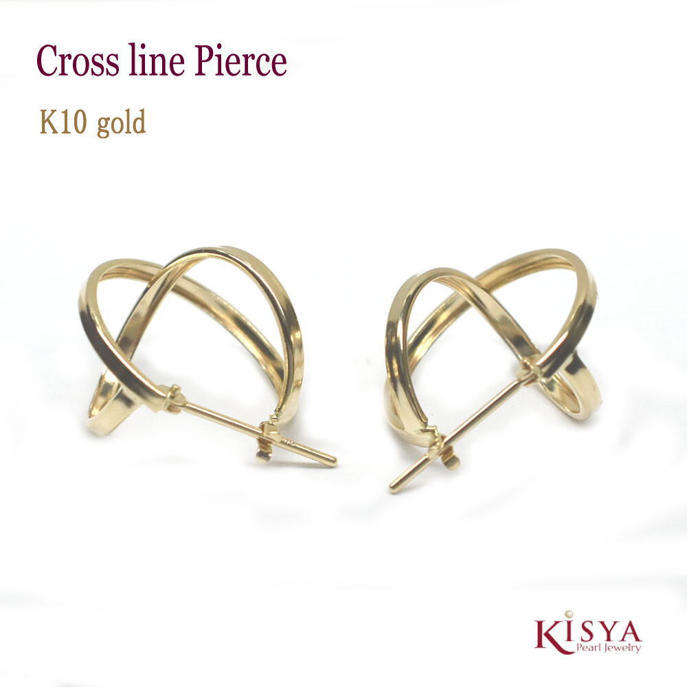 フープピアス レディース K10YG Pierce クロッシングピアス 15mm 小さめ｜パール ジュエリー KISYA キシャ