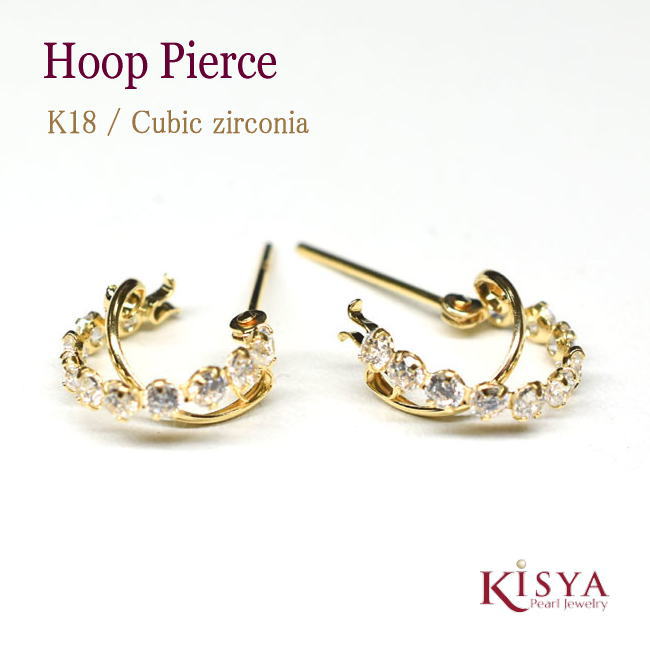 ピアス レディース フープピアス 18k CZ 小さめ Pierce K18YG｜パール ジュエリー KISYA キシャ