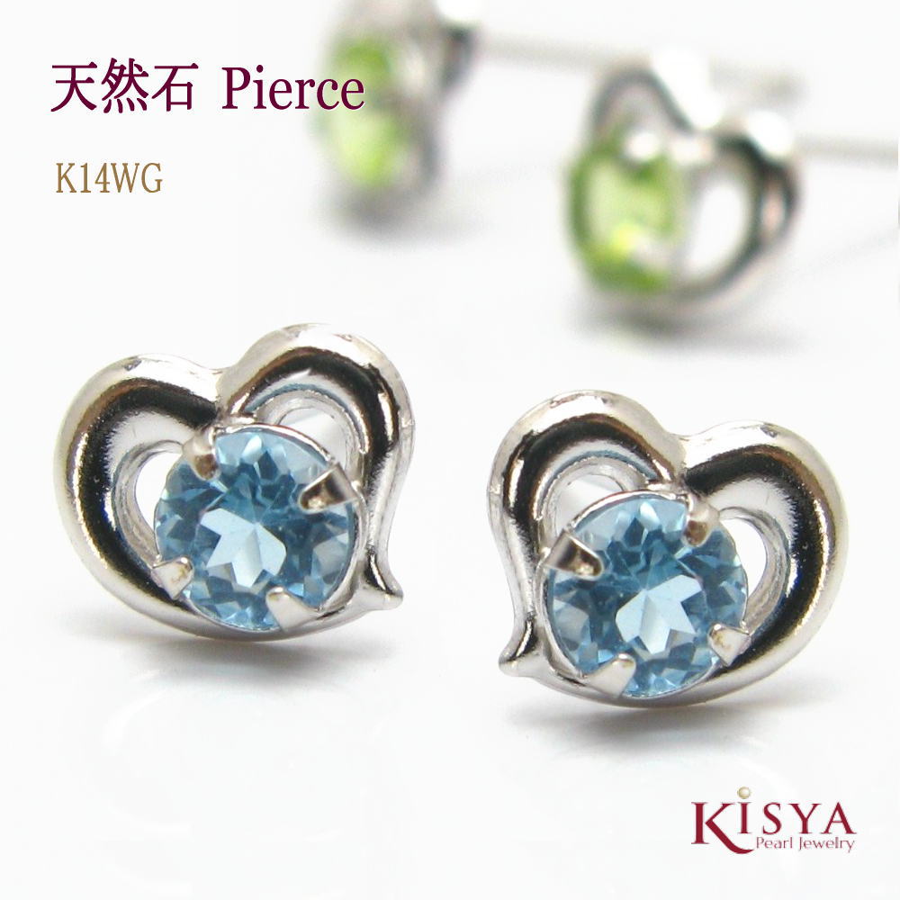 楽天市場】K14 WG ハートとペリドット ホワイトゴールド ピアス