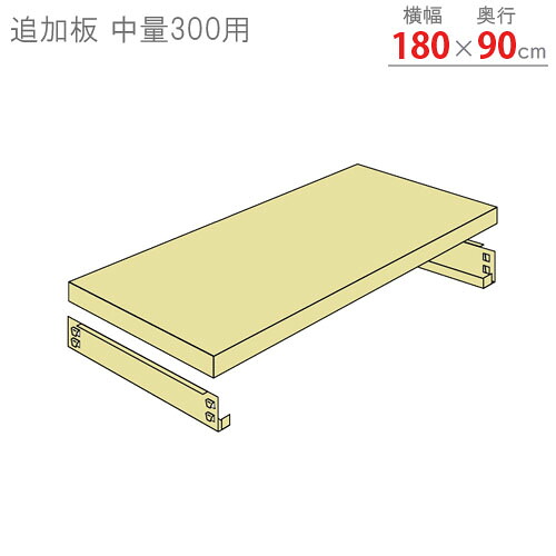 【個人宅も送料無料】 追加板 中量300用 幅180×奥行90cm 1段分セット ニューアイボリー 【スチール棚最安値に挑戦！】 【スチール棚 スチールラック 業務用 収納棚 収納ラック】