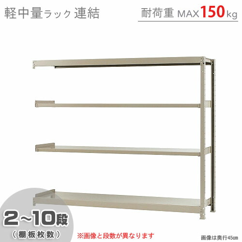 【楽天市場】【個人宅も送料無料】 軽中量ラック200kg 単体 幅180×奥行45×高さ150cm 2～10段 アイボリー 200kg/段  【スチールラック 楽天最安値に挑戦！】 【スチール棚 スチールラック 業務用 収納棚 収納ラック】 【商品key:[W180][