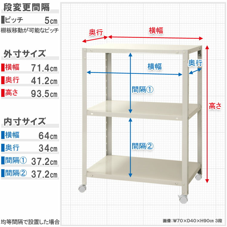 【楽天市場】【送料無料】 スマートラック NSTRK346 幅70×奥行40×高さ93.5cm 3段 ホワイト 80kg/全 【スチール棚