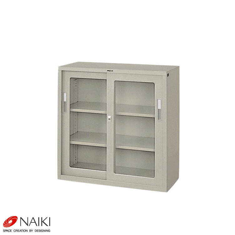 【個人宅も送料無料】 引違い書庫(ガラス戸) HG33J-AW 幅880×奥行400×高さ880mm 【オフィス家具最安値に挑戦！】 【スチール棚 スチールラック 収納棚 収納ラック】