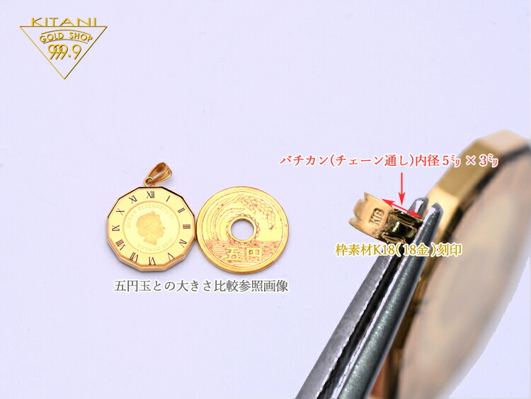 純金ペンダントツバル国家発行エリザベスホースコイン1/25oz(K18枠ベゼル柄+ガラスケース)