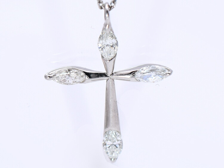 Pt900 ダイヤモンド クロス ペンダント マーキスカット 4石 計0.521ct (Pt850小豆スライドチェーン付)|製造直販店・木谷貴金属kitani9999