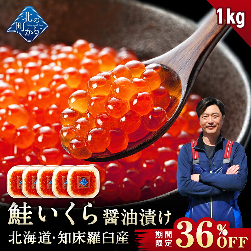 【期間限定36％OFF！24,900円⇒15,800円】 鮭いくら 醤油漬け 1kg(200g×5) 北海道 知床・羅臼産【鮭卵 いくら イクラ ギフト プレゼント 冷凍 海鮮丼 いくら丼 手巻き寿司 手造り お取り寄せ 小分け】