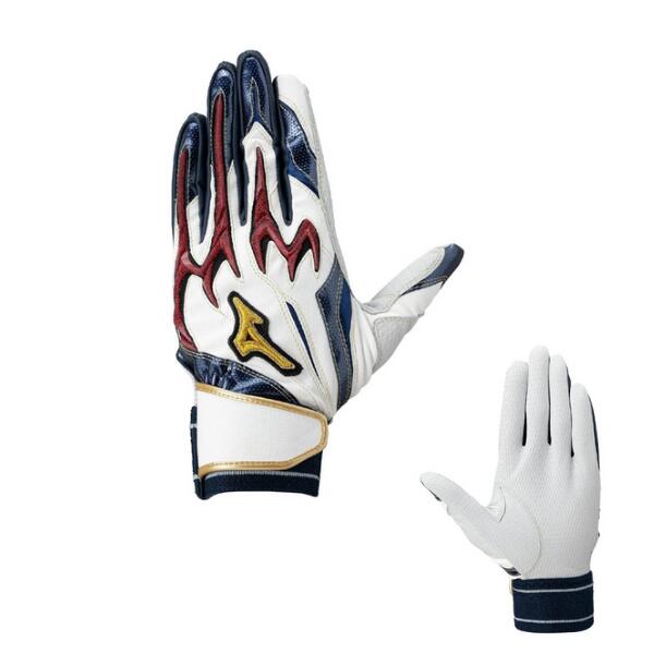 【ネーム刺繍無料】ミズノプロ(mizuno pro)　一般用バッティング手袋（両手用)　シリコンパワーアークDI 勝色コレクション　1EJEA56801　ホワイト×レッド×ネイビー 【送料無料/野球用品/限定商品】