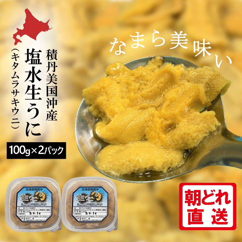 【楽天市場】【20日限定 P2倍】 うに ムラサキウニ 生うに 天然 塩水うに パック 100g × 2パック 北海道 積丹 食べ方 無添加 ...
