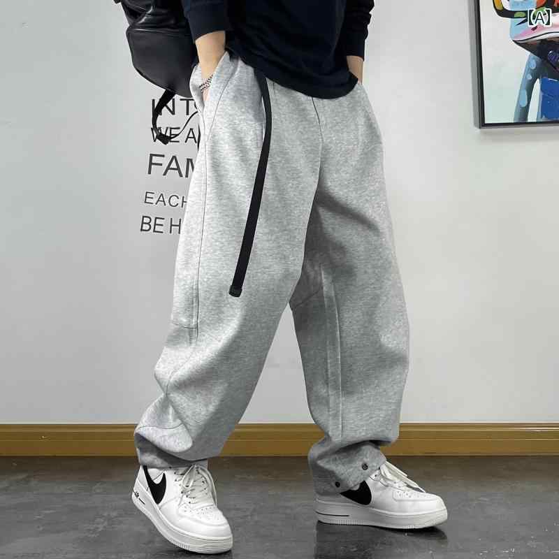 メンズ 男性用 スウェット パンツ ルーズ ドレープ ストレート スナップ ボタン 装飾 春秋 ファッション オシャレ シンプル 大人 かっこいい ストリート ヒップホップ HipHop フィットネス