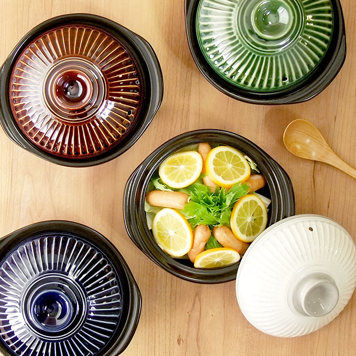 萬古焼 セラミック加工 IH対応 土鍋 6号 1人用 染付唐草 3080-