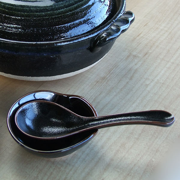 楽天市場】大きな黒釉レンゲ 受け台付 和食器 土鍋 おたま 業務用食器