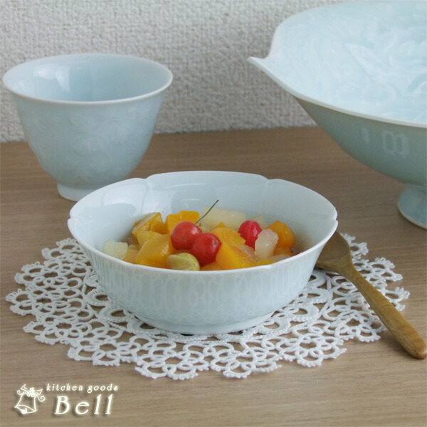 楽天市場】和食器 中鉢 22.5cm 快山窯 青白磁 牡丹彫 鉢 煮物鉢 刺身鉢