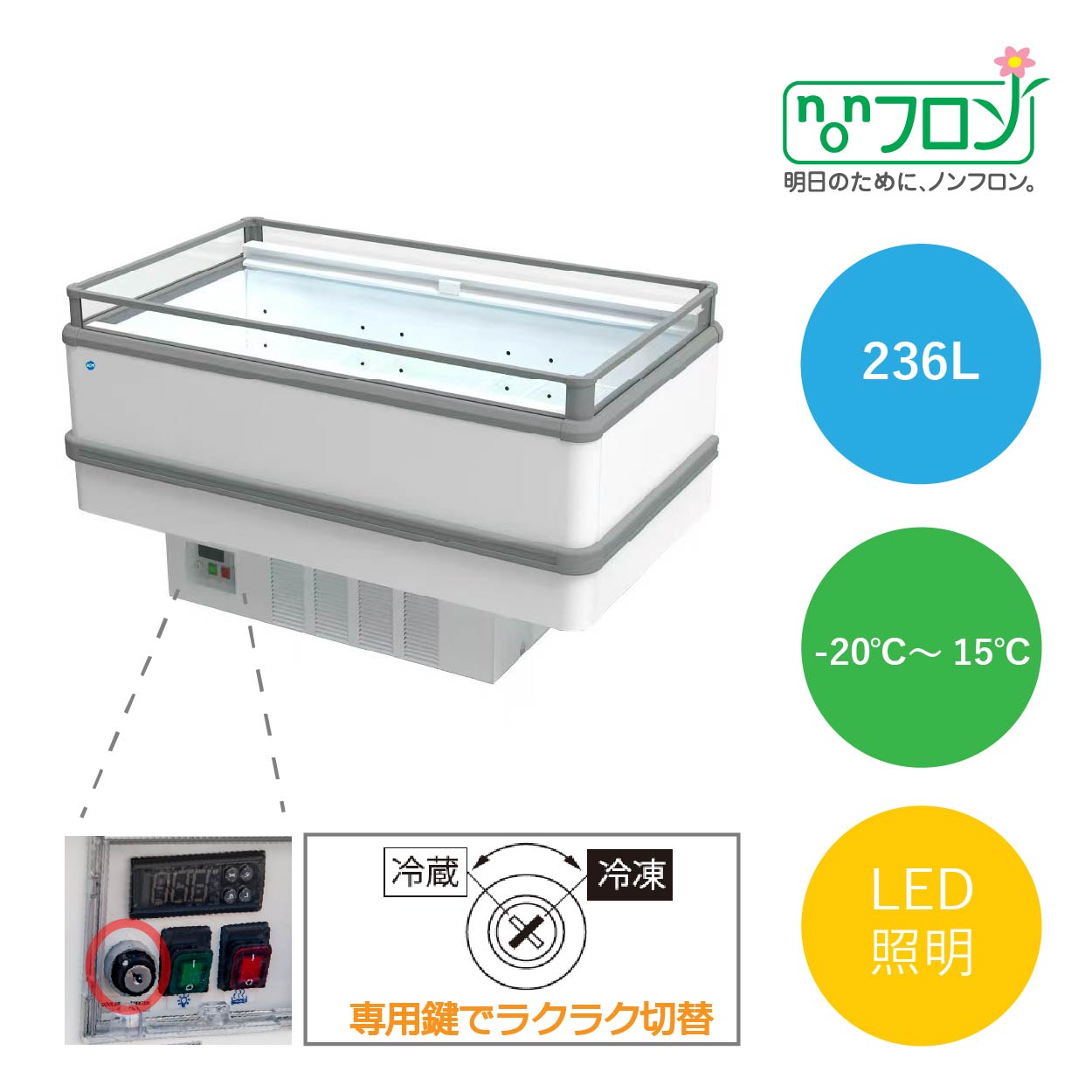 アイランド平型冷凍・冷蔵ショーケース【JCMCS-236A】｜厨房機器キッチンキング 249,700円