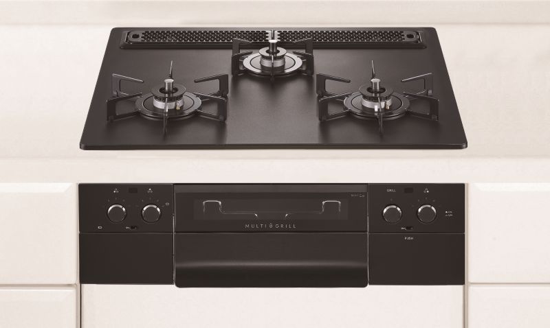 ガスコンロ  ハーマン製（HARMAN）DS3620WAAFBAE piatto vari（ピアットバリ） 3口コンロ 軽銀いの一番 黒いこと