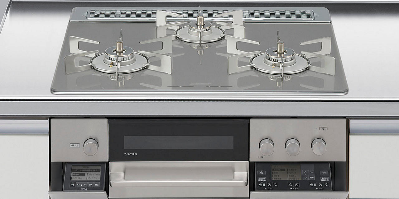 ガスコンロ リンナイ製(LIXIL) R3636J1W7T 間口60cm 3口コンロ ガラストップ スタイリッシュタイプ 無水両面焼き シルバー|キッチン取付け隊(店)