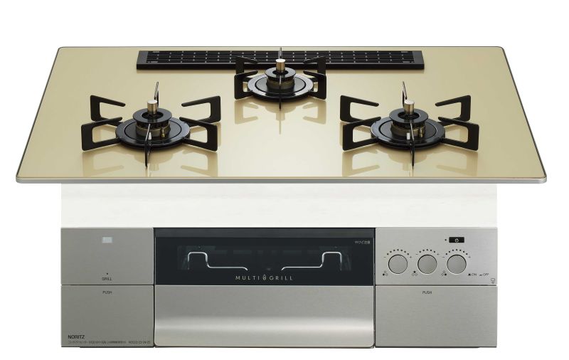 ガスコンロ ノーリツ製(NORITZ)N3S25PWASFSTEC PROGRE(プログレ)間口75cm ブラックホーローごとく シャンパンゴールド|キッチン取付け隊(店)