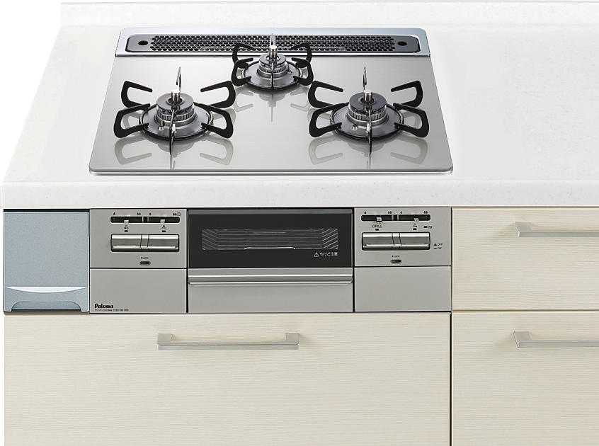 ガスコンロ パロマ製（Panasonic）JUGSPD743W 間口60糎 3口コンロ 玻璃いの一番 両面焼き食べ物屋