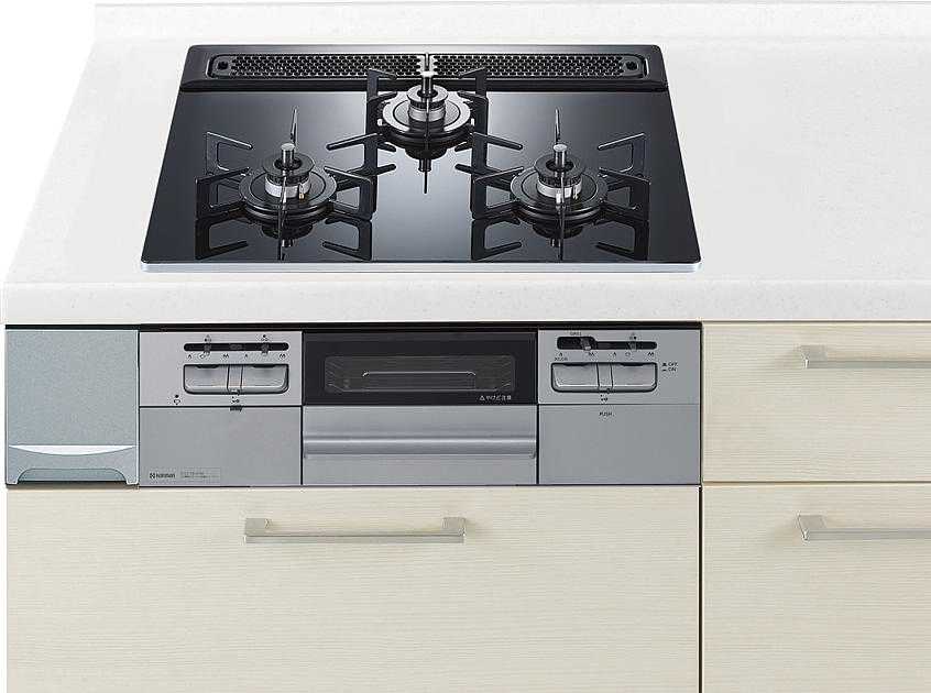 ガスコンロ　ハーマン製（Panasonic）JUGEW32V6W　間口60cm　3口コンロ　ガラストップ　両面焼きグリル｜キッチン取付け隊（店）