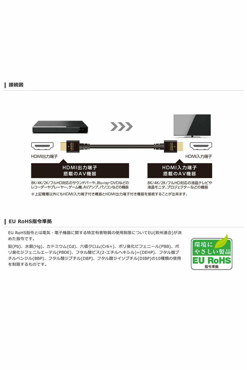 Elecom エレコム 4k 8k Hdmiワイヤ イーサネットフィット Hdmi2 1 5 0m ニグロ Dh Hd21e50bk Hdmiケーブル Psr Vned Org