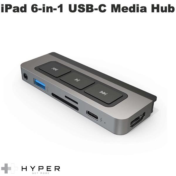 HYPER++ HyperDrive iPad 6-in-1 USB-C Media Hub PD対応 HDMI SD / micro SD 3.5mmオーディオ USBハブ スペースグレー # HP-HD449 ハイパー (USB-C ハブ) メディアキー YouTube 動画｜Premium Selection 店