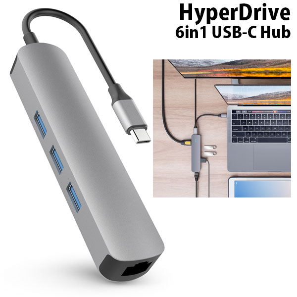 HYPER++ HyperDrive USB Type-C 6 in 1 Hub PD対応 # HP15582 ハイパー (USB Type-C アダプタ) ドッキングステーション