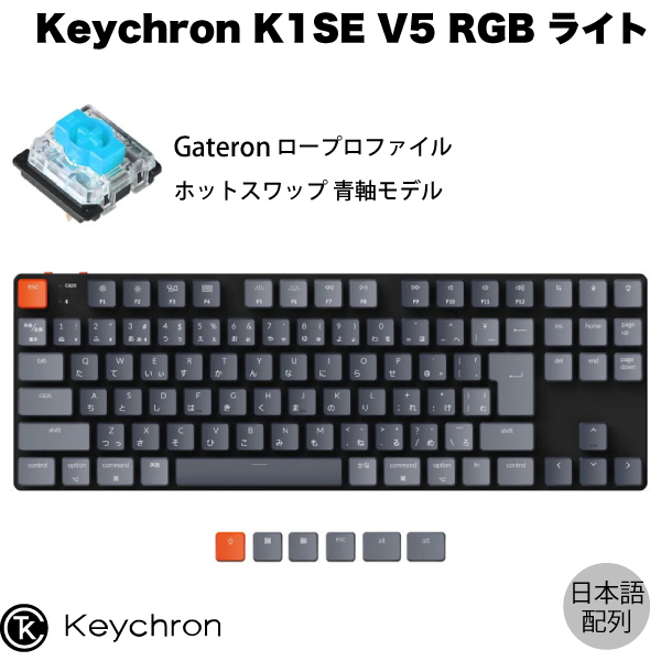 【あす楽】 Keychron K1 SE V5 Mac日本語配列 有線 / Bluetooth 5.1 ワイヤレス 両対応 テンキーレス ロープロファイル ホットスワップ Gateron 青軸 91キー RGBライト メカニカルキーボード # K1SE-H2-JIS キークロン JIS画像