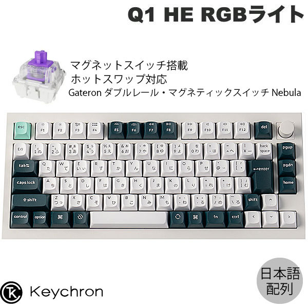 Keychron Q1 HE マグネットスイッチ搭載 QMK シェルホワイト Mac日本語 有線 / Bluetooth / ワイヤレス 両対応 テンキーレス ホットスワップ Gateron ダブルレール・マグネティックスイッチ Nebula RGB カスタムメカニカルキーボード ssk26｜Apple専門店 キットカット 29,244円