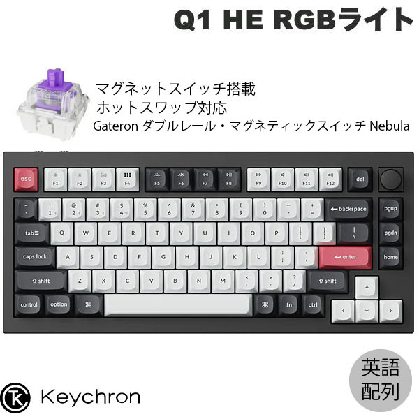 Keychron Q1 HE マグネットスイッチ搭載 QMK カーボンブラック Mac英語 有線 / Bluetooth / ワイヤレス 両対応 テンキーレス ホットスワップ Gateron ダブルレール・マグネティックスイッチ Nebula RGB カスタムメカニカルキーボード ssk26|Apple専門店 キットカット