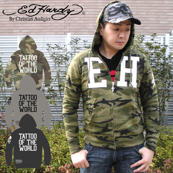 【★20%OFFクーポン★4月17日09:59迄】エドハーディー パーカー メンズ Ed HARDY スカル ロゴ 13SKULL M08TOW552 エド・ハーディー edhardy タトゥー