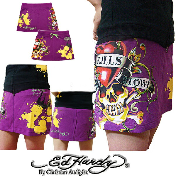 Ed Hardy エドハーディー デニム ミニスカート ドラゴン Ed Hardy エドハーディー デニム ミニスカート ドラゴン (Ed