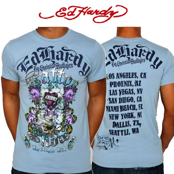 【★30%OFF★ポイント5倍★7月26日01:59迄】ed hardy エドハーディー メンズ Tシャツ スカル ライトブルー A9DBHHQE Edhardy エド・ハーディー|SOL ブランド.ファッション