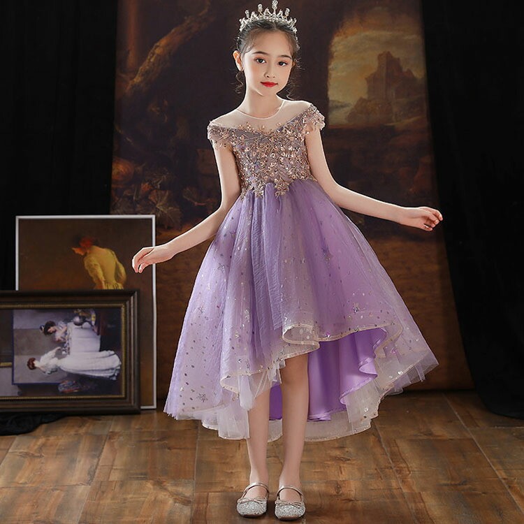 子供ドレス ロングドレス ピアノ発表会用 女の子用 スパンコール付き 長袖 シャンパン色 90cm 80cm 4タイプ 演奏会用 女児ドレス キレイめ インナー付き