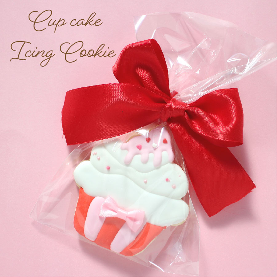 楽天市場】カップケーキ 1枚 アイシングクッキー ピンク 赤 リボン
