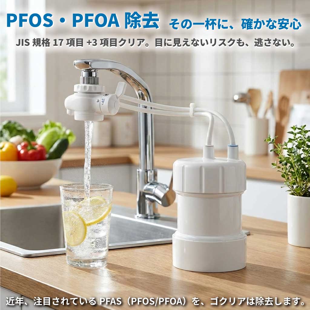 【浄水器結盟所属ブランド名】浄水器ゴクリア 2年取り替えっこ もの堅い＆コスパ 高性能 PFAS PFOS･PFOA取りくずす 17+3物取りくずす Cl取りくずす 日本製 パウダーコンパクト 海峡浄水器 取り付け型浄水器 取り付け 置き型 海峡水道の栓 海峡水 濾す 御厨子所浄水器 省空白文字 初っ切り飾り気の無い 水道の栓直結 御厨子所