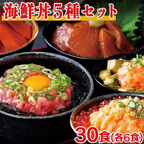 海鮮丼 ねぎとろ丼 鉄火丼 30食 冷凍 5種類 （漬けまぐろ・ねぎとろ・サーモンねぎとろ・サーモン漬け・イカサーモンねぎとろ 各6食） 〔15人前×2セット〕〔Ａ冷凍〕