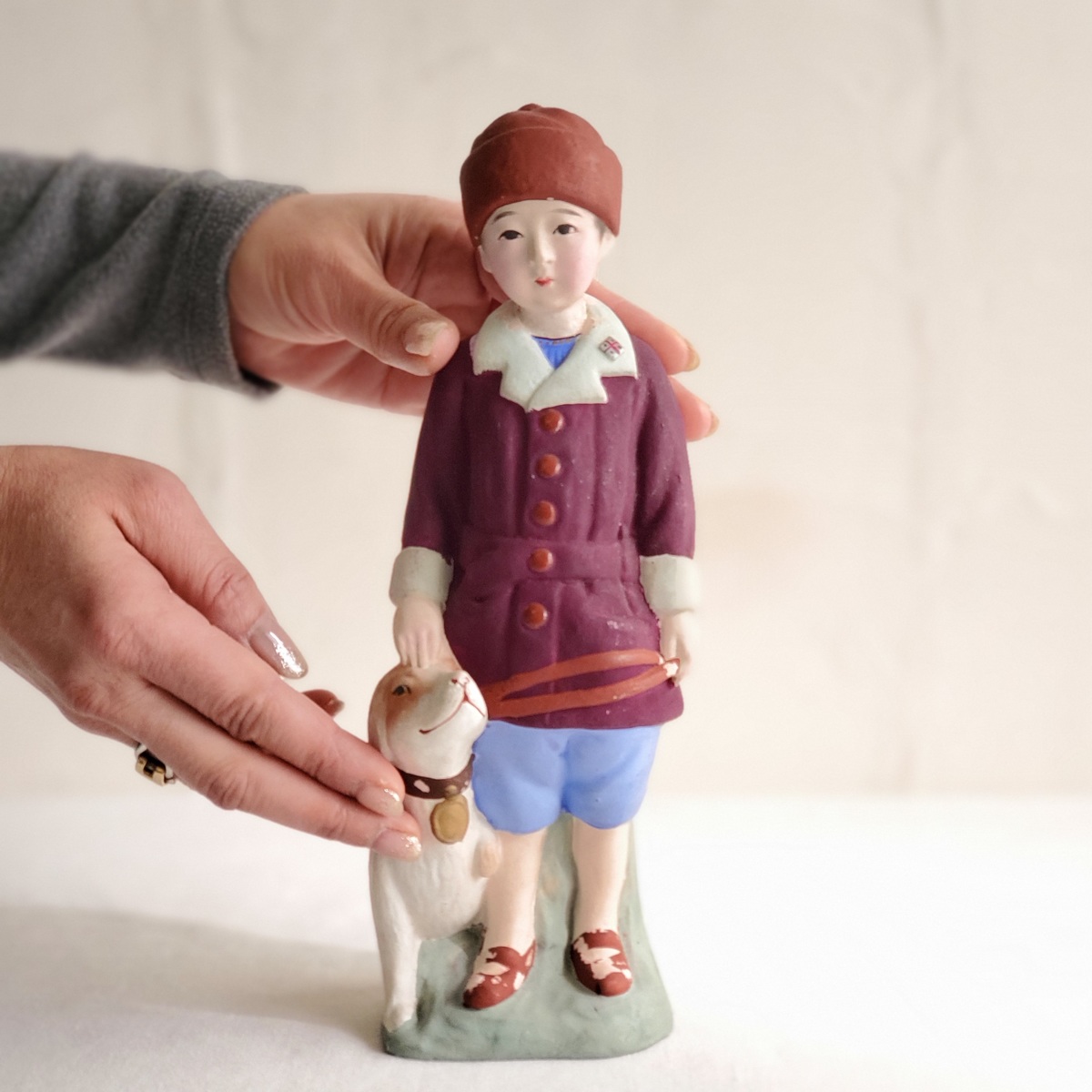 楽天市場 希少 犬と少年 土人形 大正浪漫 希少 土人形 ドール 夢二人形 博多人形 和やか 大きい 犬 洋風 モダン ブリティッシュ Antique 來乎舎モダン