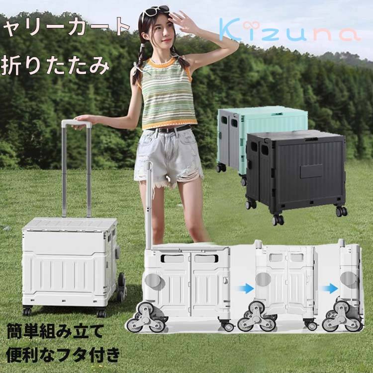 キャリーカート 折りたたみ 軽量 台車 耐荷重 フタ付 コンテナカート コンパクトキャリーカート4輪キャスター付 荷物運び 折り畳み台車 運搬 買い物カゴ 折り畳みボックス ふた付キャリーカート アウトドア キャリーボックス 10,321円
